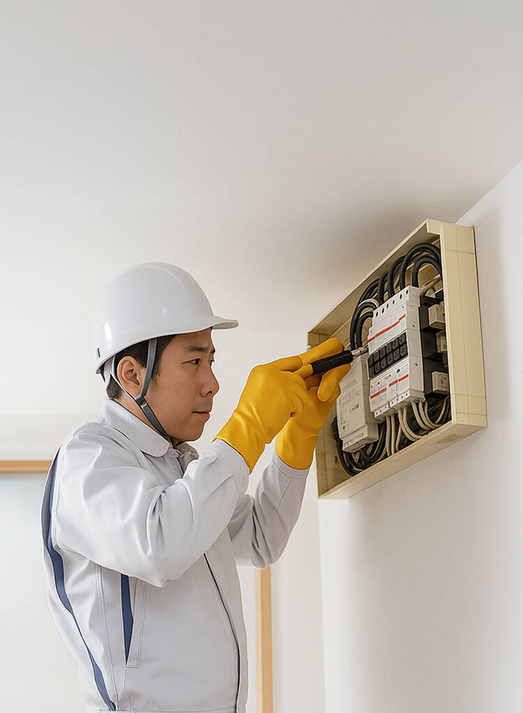 配電盤をチェックする男性