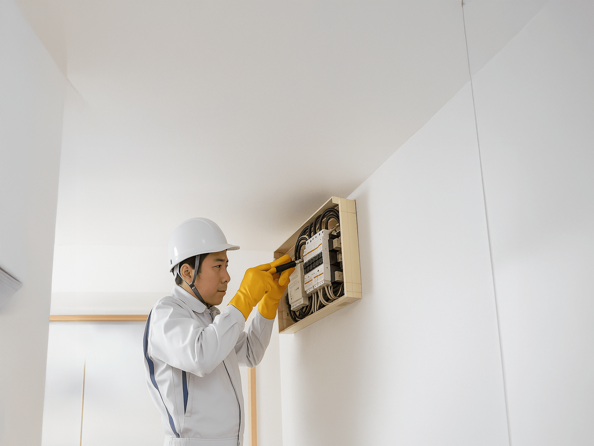 配電盤をチェックする男性