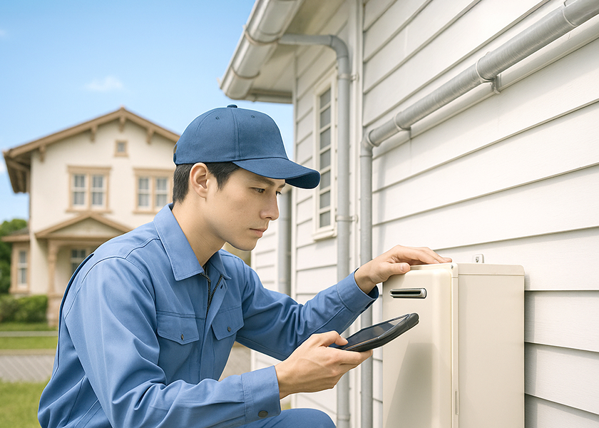 室外機を点検する作業員