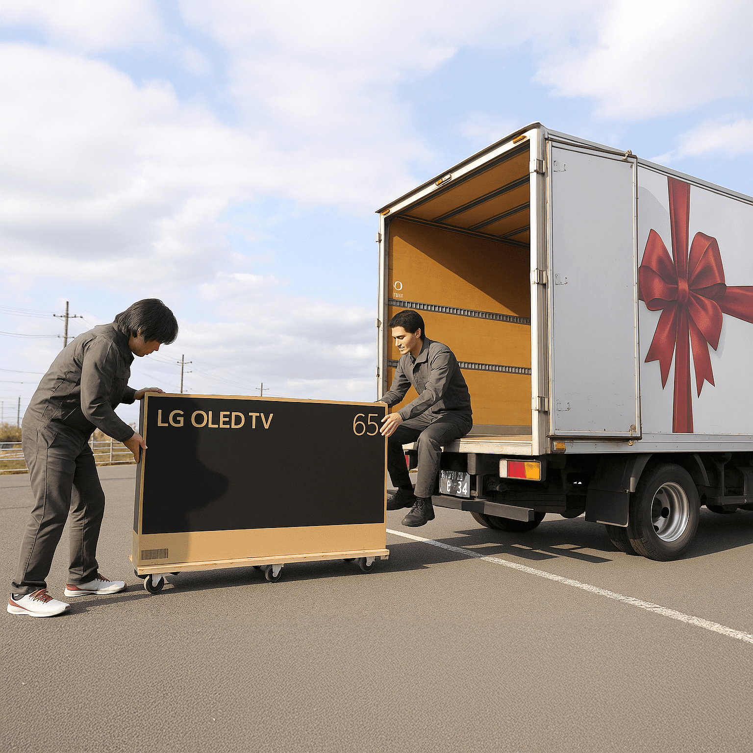 大きい荷物を運ぶ配送員