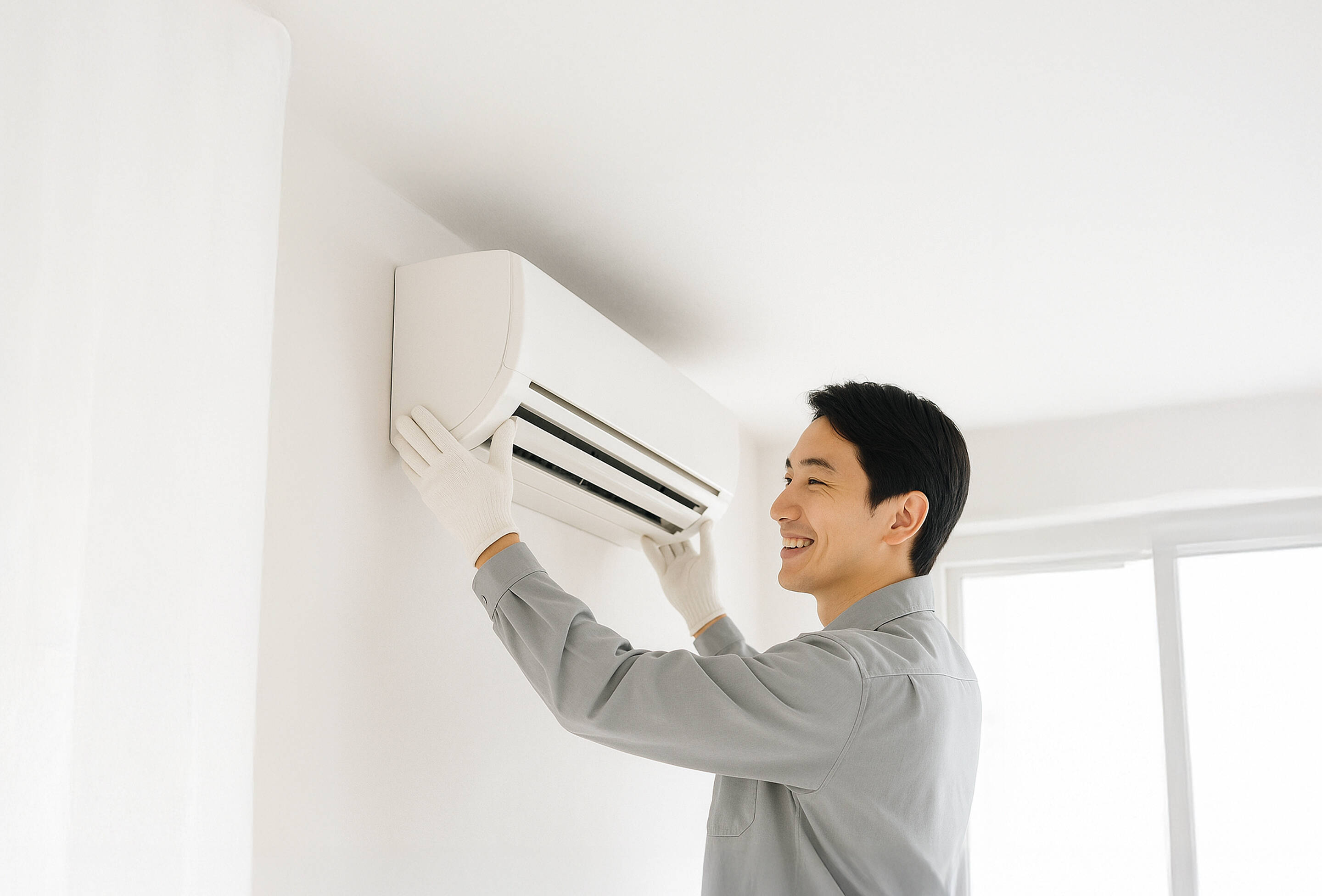 エアコンを設置する作業員